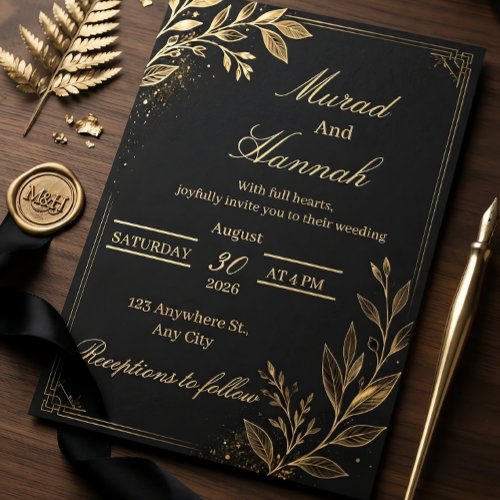 Black Tie Formal Wedding Invitation | Elegant Gold
