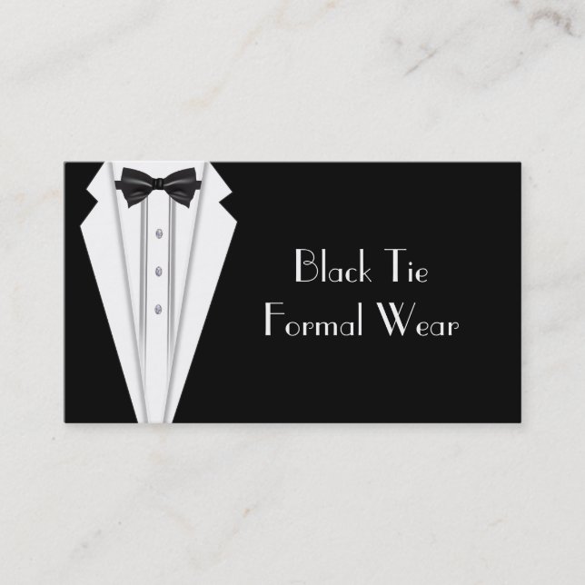 Black Tie Formal White Tuxedo Business Business Card (Front)
