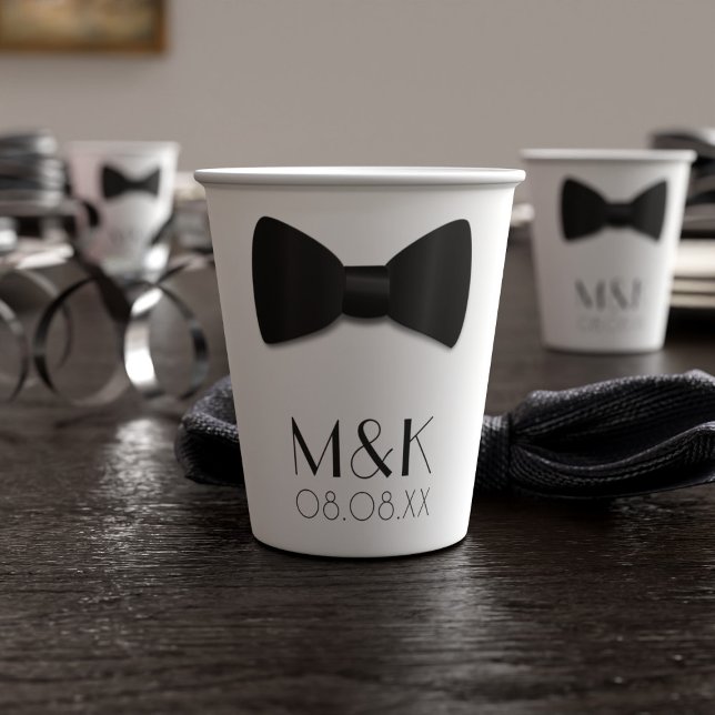 Black Tie Gatsby 1920s Wedding White Paper Cups (also available in 8 oz size (check stock availability))