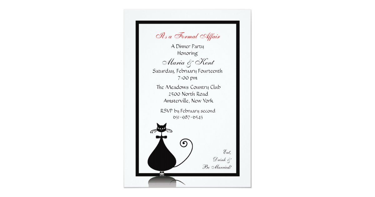 formal invite in black with white and gold detailing and text