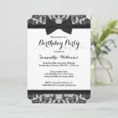 Black Tie Lace and Bow Birthday Party Invitation (Standing Front)