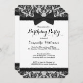 Black Tie Lace and Bow Birthday Party Invitation (Front/Back)