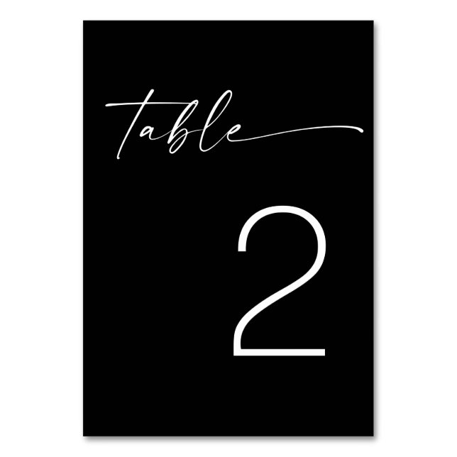 Black Tie Minimalist Wedding | Modern Script Table Number (Front)