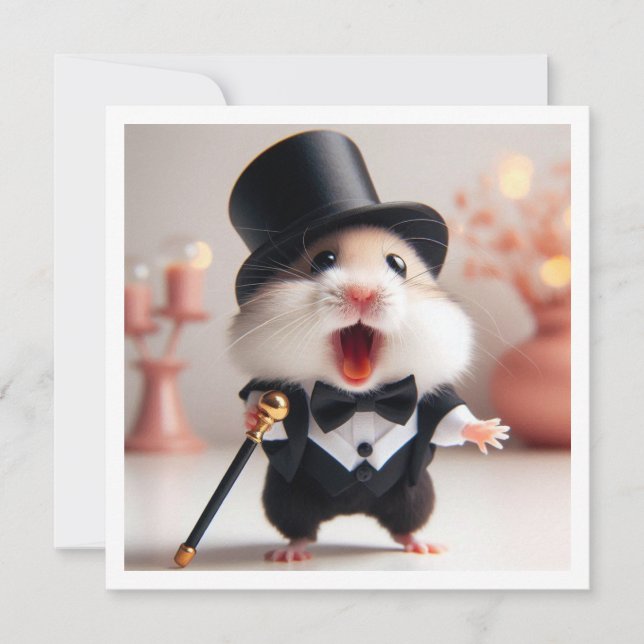 Black tie party, hamster birthday, hamster invitation (Front)