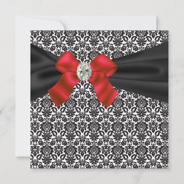 Black Tie Party Red Black Damask Party Invitation (Front)