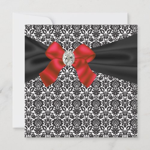 Black Tie Party Red Black Damask Party Invitation