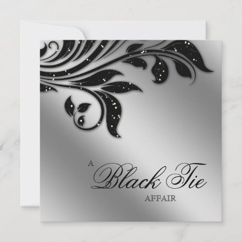 Black Tie Christmas Party Sparkle Silver Custom Invite