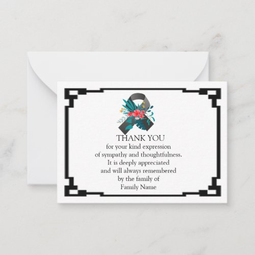 Black Tie Tropical Flower After Funeral Thank You Note Card