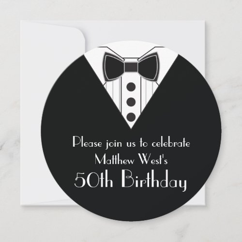 Black Tie Tuxedo 50th Birthday Invitations