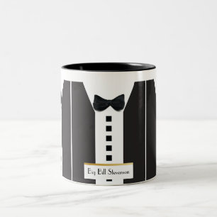 Black Tie Tuxedo 🎩 Funny Office Monogram Two-Tone Coffee Mug