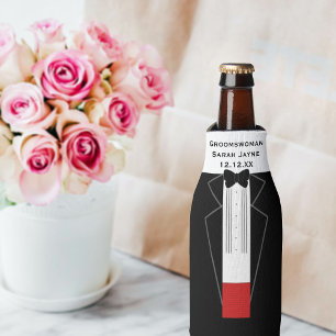 Black Tie Tuxedo Groomswoman Bottle Cooler