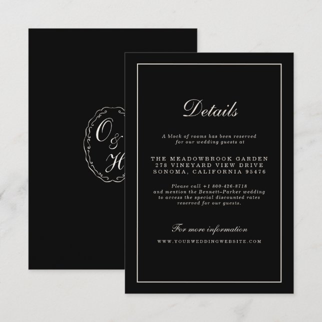 Black Tie Wedding Classic Details Enclosure Card (Front/Back)
