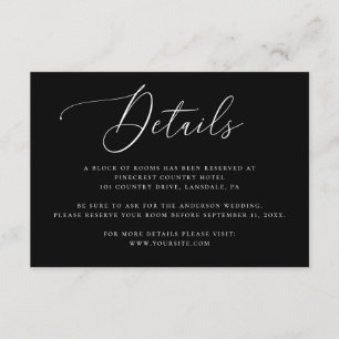 Black Tie Wedding Details   Hotel Accommodation Enclosure Card