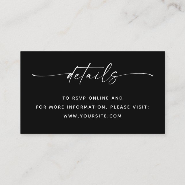 Black Tie Wedding Details + QR Code | Minimalist Enclosure Card (Front)
