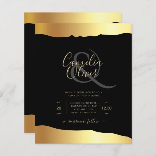Black Tie Wedding Gold Foil Script Elegant Event (Front/Back)