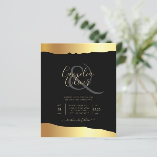 Black Tie Wedding Gold Foil Script Elegant Event (Standing Front)