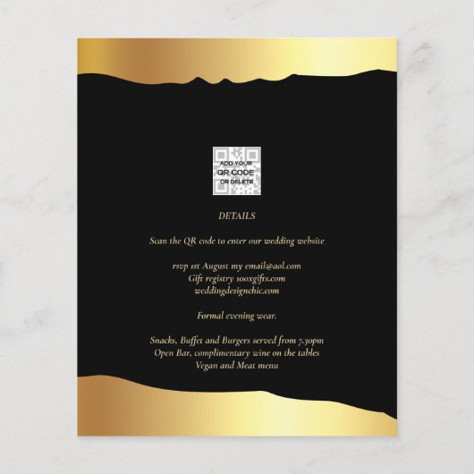Black Tie Wedding Gold Foil Script Elegant Event (Back)