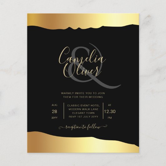 Black Tie Wedding Gold Foil Script Elegant Event  (Front)