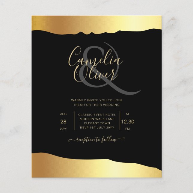 Black Tie Wedding Gold Foil Script Elegant Event  Flyer (Front)