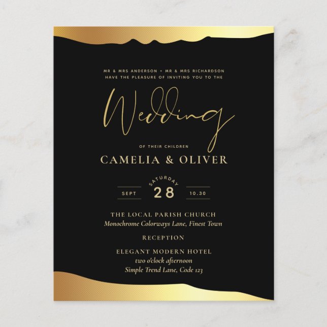 Black Tie Wedding Gold Foil Script Elegant Event  Flyer (Front)