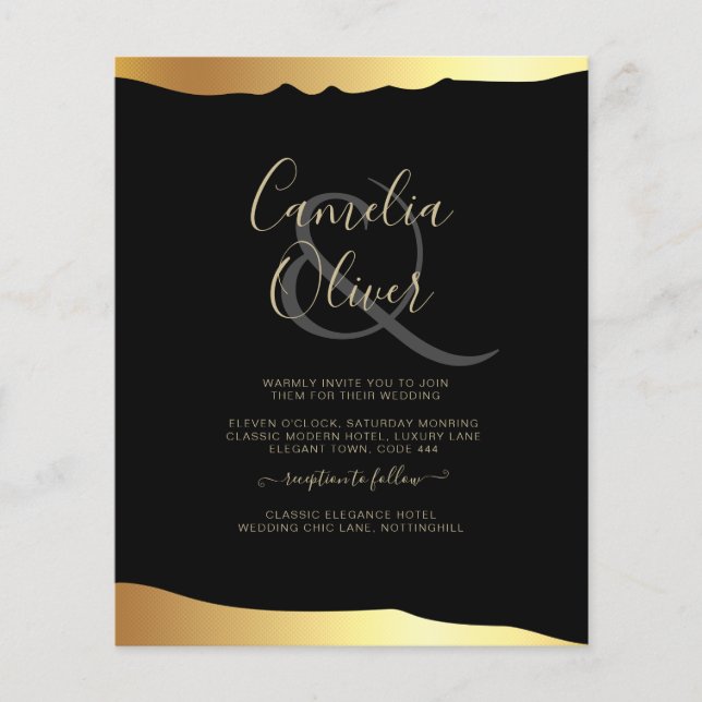 Black Tie Wedding Gold Foil Script Elegant Event  Flyer (Front)