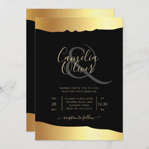 Black Tie Wedding Gold Foil Script Elegant Event  Invitation