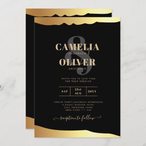 Black Tie Wedding Gold Foil Script Elegant Event  Invitation