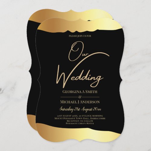 Black Tie Wedding Gold Foil Script Elegant Event  Invitation