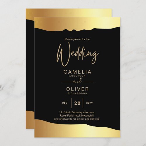 Black Tie Wedding Gold Foil Script Elegant Event  Invitation