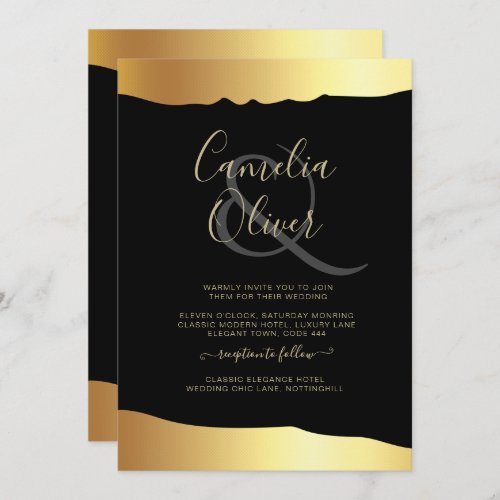 Black Tie Wedding Gold Foil Script Elegant Event  Invitation