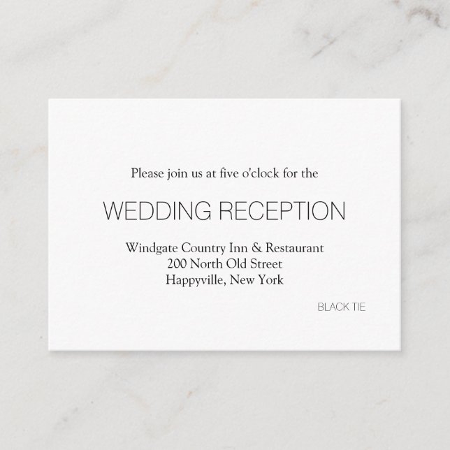 Black Tie Wedding Reception Enclosure Cards (Front)