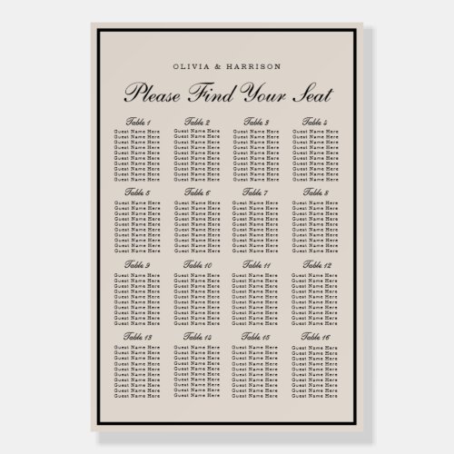 Black Tie Wedding Seating Chart Foam Board
