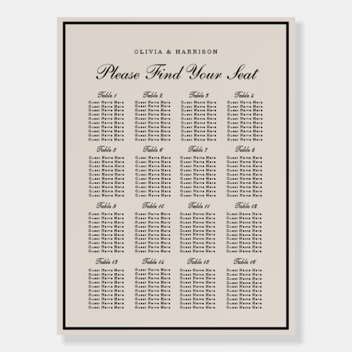 Black Tie Wedding Seating Chart Sign