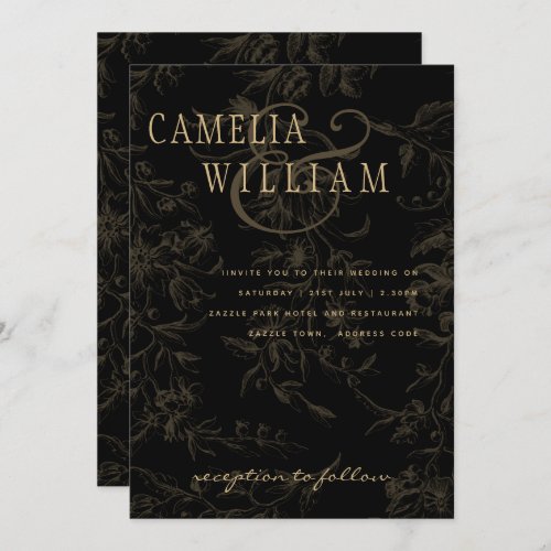 Black Tie Wedding Theme Vintage Gold Damask Invitation