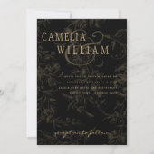 Black Tie Wedding Theme Vintage Gold Damask Invitation (Front)