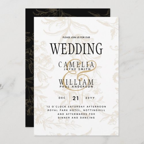Black Tie Wedding Theme Vintage Gold Damask Invitation
