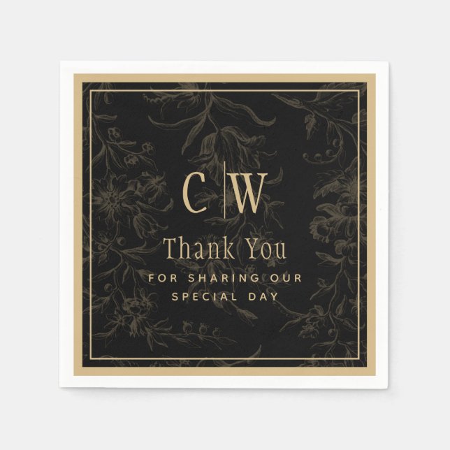 Black Tie Wedding Theme Vintage Gold Damask Napkins (Front)