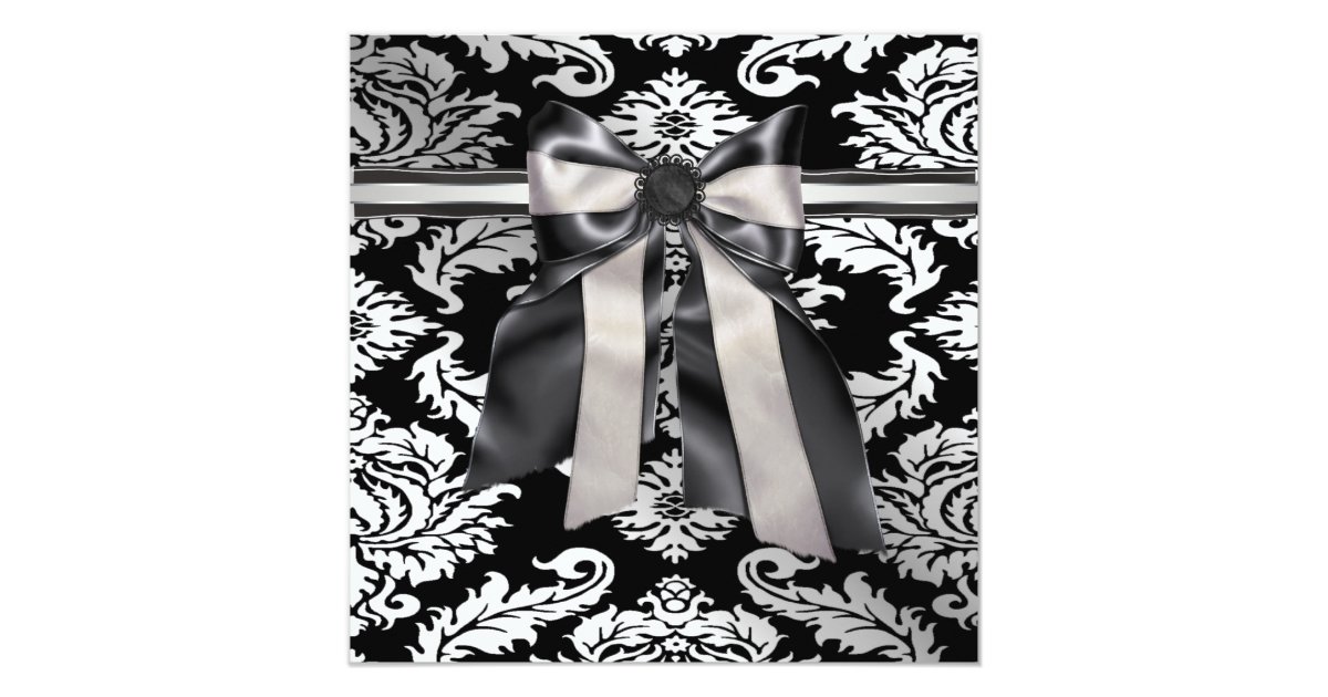 Black Tie White Black Damask Party Invitation | Zazzle