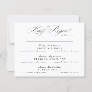 Black Tie White Classic Calligraphy multi-event RSVP Card