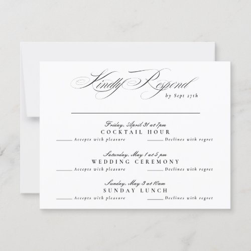 Black Tie White Classic Calligraphy multi_event RSVP Card