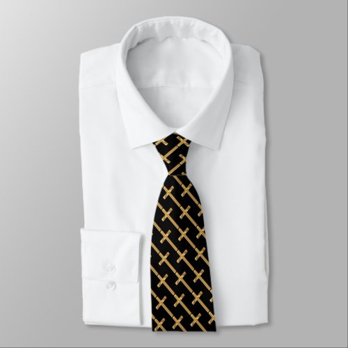  Black Tie with Gold Crosses Crucifix Christian