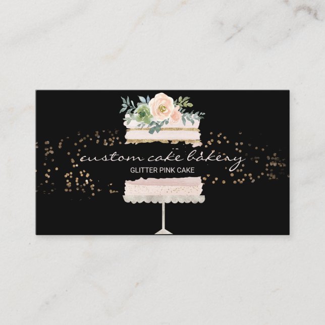 Black Tiered Cake Bakery Pastry Patisserie Business Card (Front)
