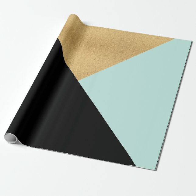 Black Tiffany Mint Aqua Black Gold Pastel Geometry Wrapping Paper (Unrolled)