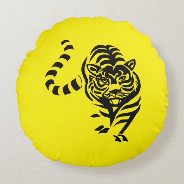 Black tiger round pillow (Front)