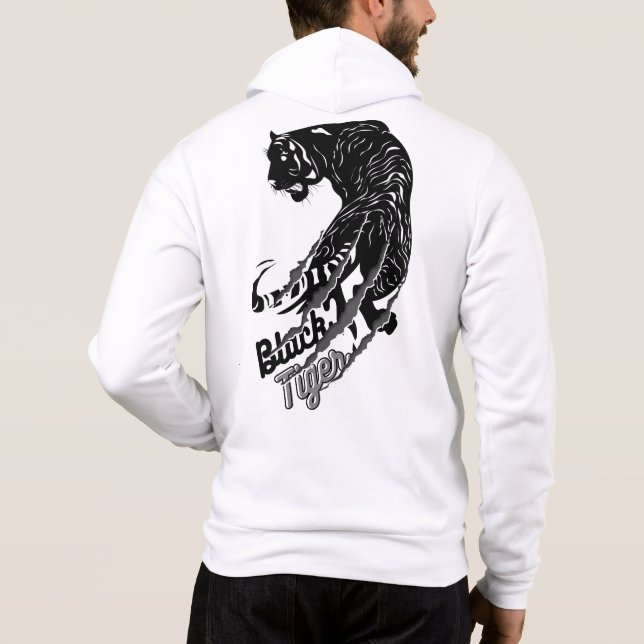 Black Tiger Vector Art with Black Tiger Text  Hoodie (Back)