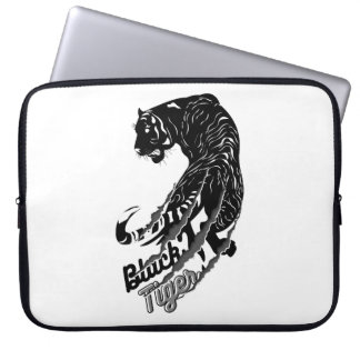 Black Tiger Vector Art with Black Tiger Text Laptop Sleeve