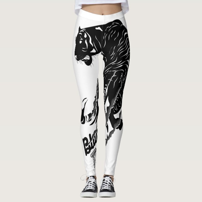Black Tiger Vector Art with Black Tiger Text Leggings (Front)