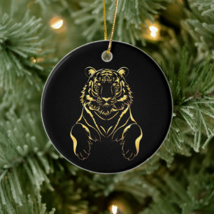 Black tiger with gold stripes ceramic ornament