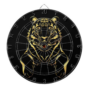 Black tiger with gold stripes dart board