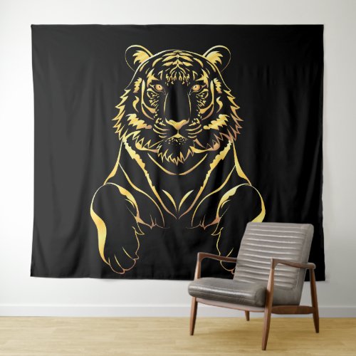 Black tiger with gold stripes tapestry